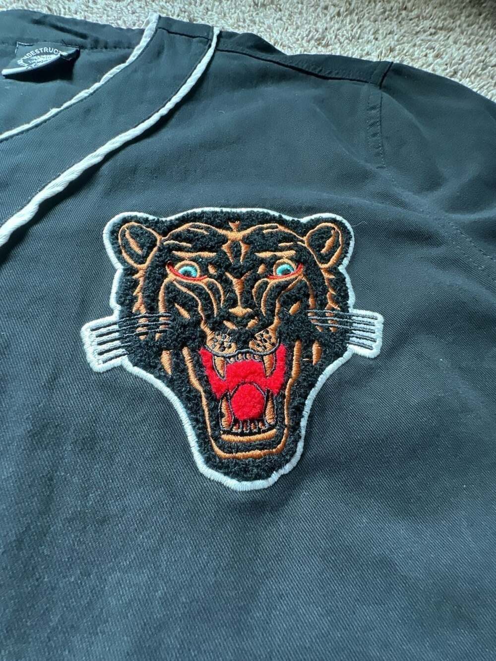 Indestructible Until Forever Panther Embroidered Baseball Jersey Black XL